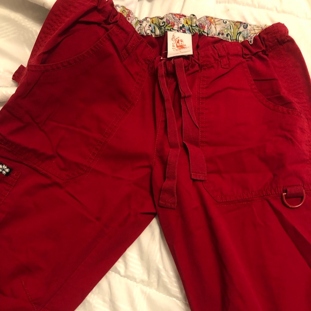 Red koi scrub pants
